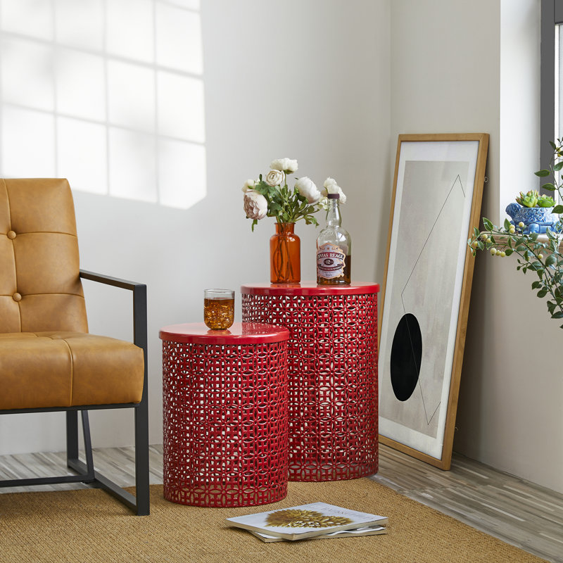 Zanesfield Iron Garden Stool, Red