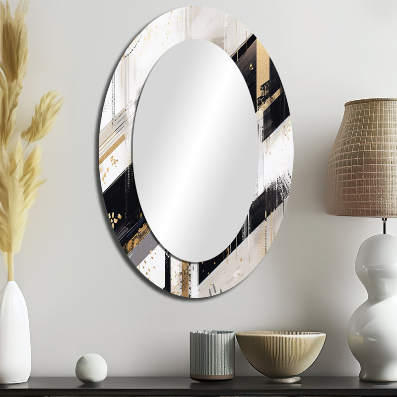 Or noir à rayures audacieuses - décor de miroir mural ovale doré, 36 po x 24 po