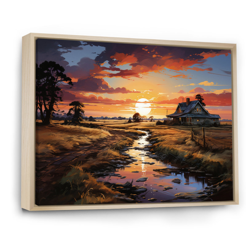 Markina " Farmhouse Sunset ", Cadre naturel flottant, H 24 po x l 32 po x P 1 po
