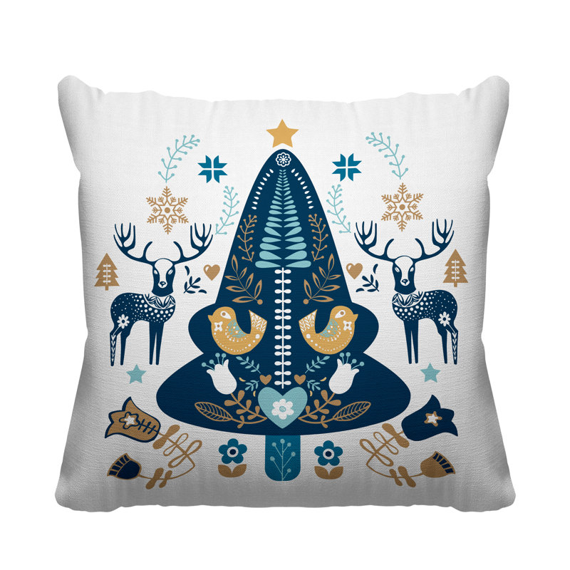 Coussin intérieur / extérieur Scandinavian Christmas Tree, L 15 po x H 15 po, Bleu