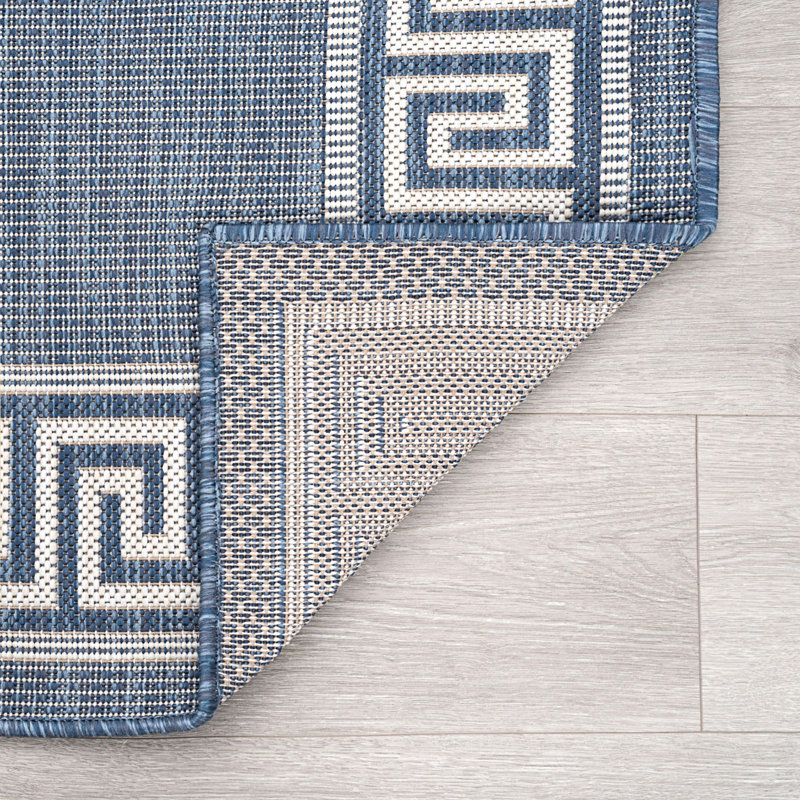 Tapis d'intérieur / extérieur bleu tissé à plat Drusilla, Tapis de couloir 2 pi 3 po x 7 pi 3 po