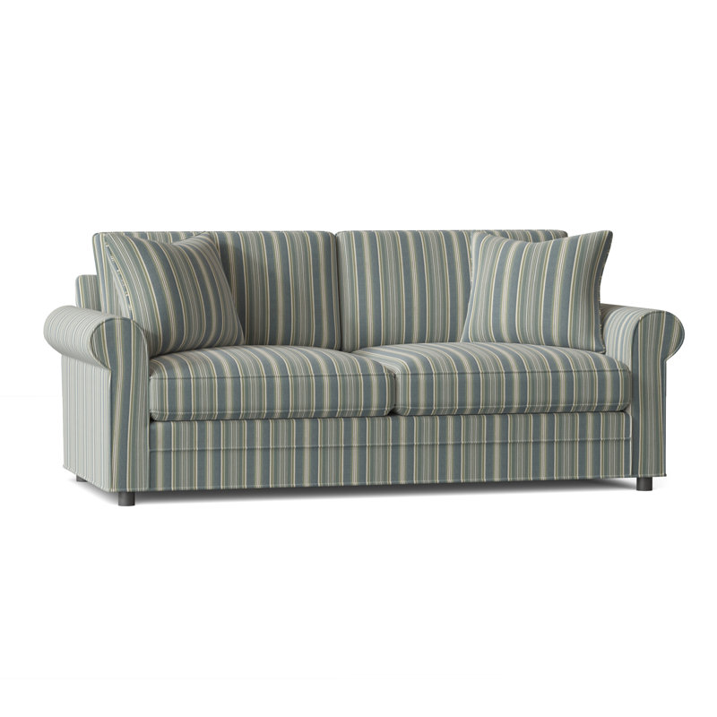 Edgeworth 85" Rolled Arm Sofa, Green and Blue Stripe; 0252-54