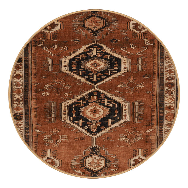 Machine Washable Turkish Brown Area Rug, Round 7'