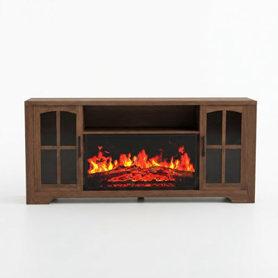 Meuble télé pour foyer pour téléviseur de 70 po avec foyer électrique, console de télévision de campagne et centre de divertissement