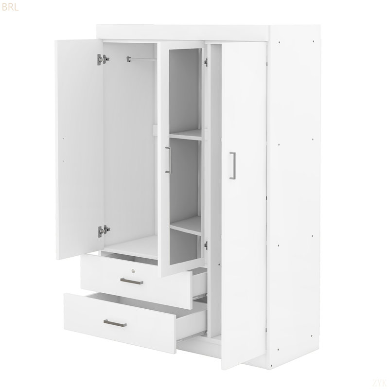 Armoire à miroir 3 portes avec tablettes, Blanc