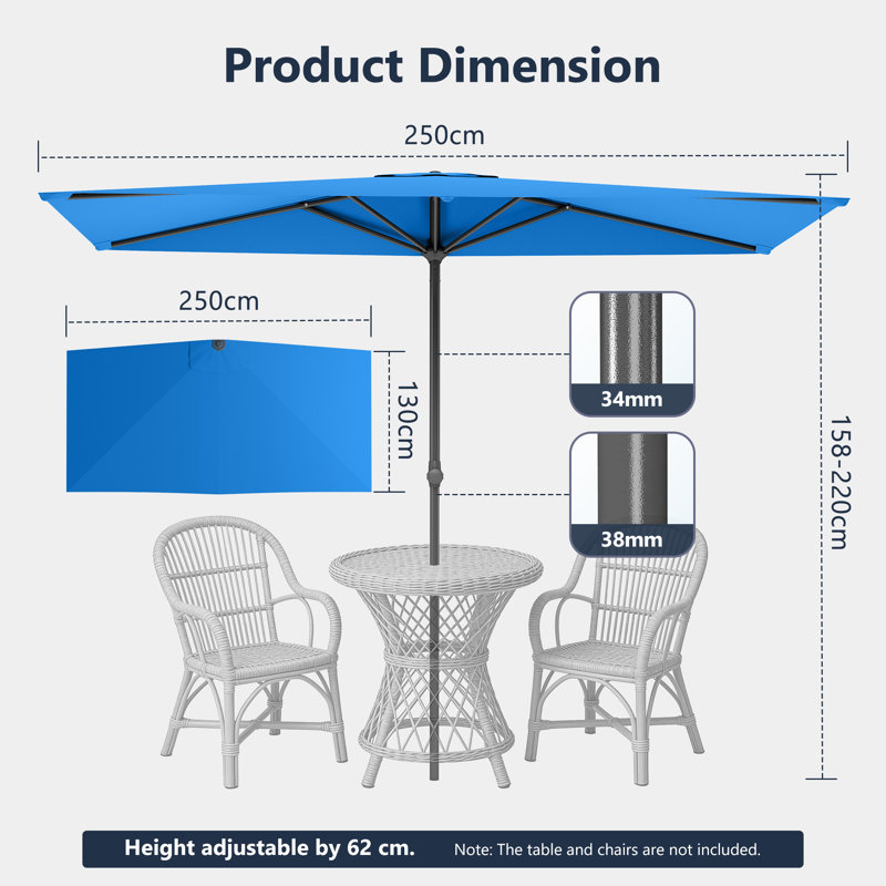 250cm Balcony Parasol, Blue