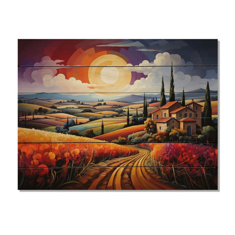 Italie, Toscane, vignobles IV sur bois, H 10 po x l 20 po x P 0,78 po