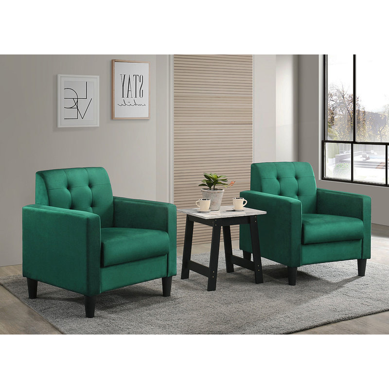 Ensemble de salon avec fauteuils et table de bout en velours vert Ezio, Velours - Vert