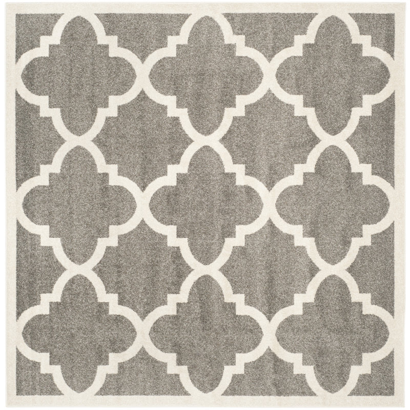 Ammundsen Geometric Dark Gray / Beige Area Rug, Square 5'