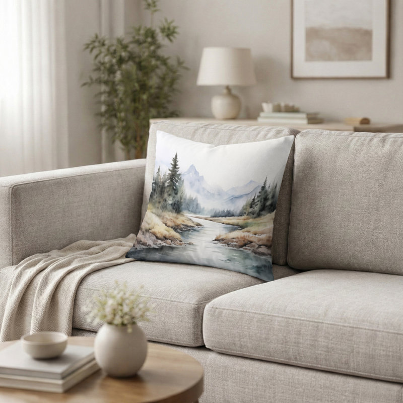 Coussin décoratif River Mountain - River Mountain In Minimal Canada II, 16"H x 16"W