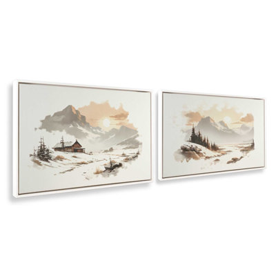 Winter's Quiet Refuge Set of 2 Canvas Prints in a Black Frame, 8" x 12"