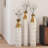 Medhansh White and Gold Floor Vase, Large Metal Floor Vase with Embossed Stripe Pattern, Antique White Finish (Set of 3)