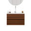 Meuble-lavabo mural 32 po avec tiroirs doubles, système de fermeture en douceur, évier en céramique, conception sans poignée, bois massif, facile à installer, le robinet n'est pas inclus, noyer