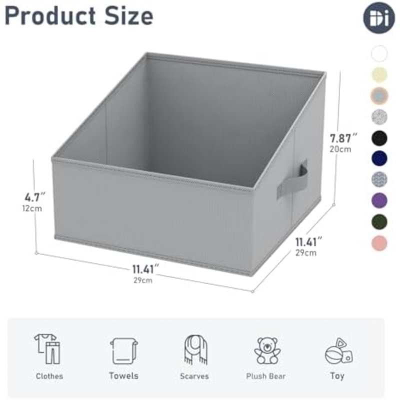 Storage Bins For Closet, Trapezoid Storage Bins With Front Handle, Fabric Storage Baskets For Shelves, Line Closet Organizers For Toys, Boooks, Clothes, 6 Packs (Grey)