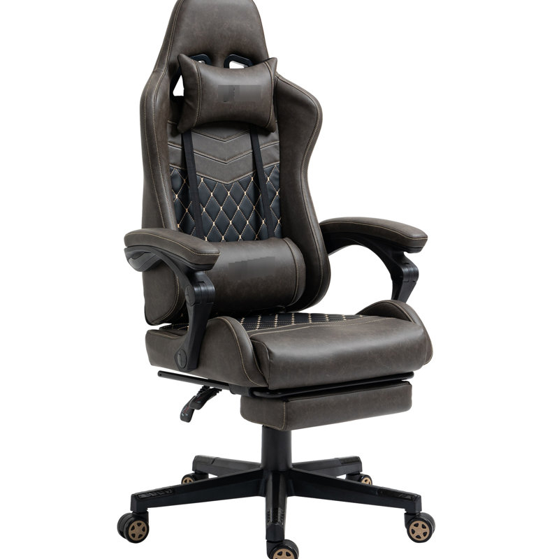 Fauteuil ergonomique en cuir Pu brun, hauteur réglable, repose-pieds, brun lombaire confortable, revêtement en cuir, réglable