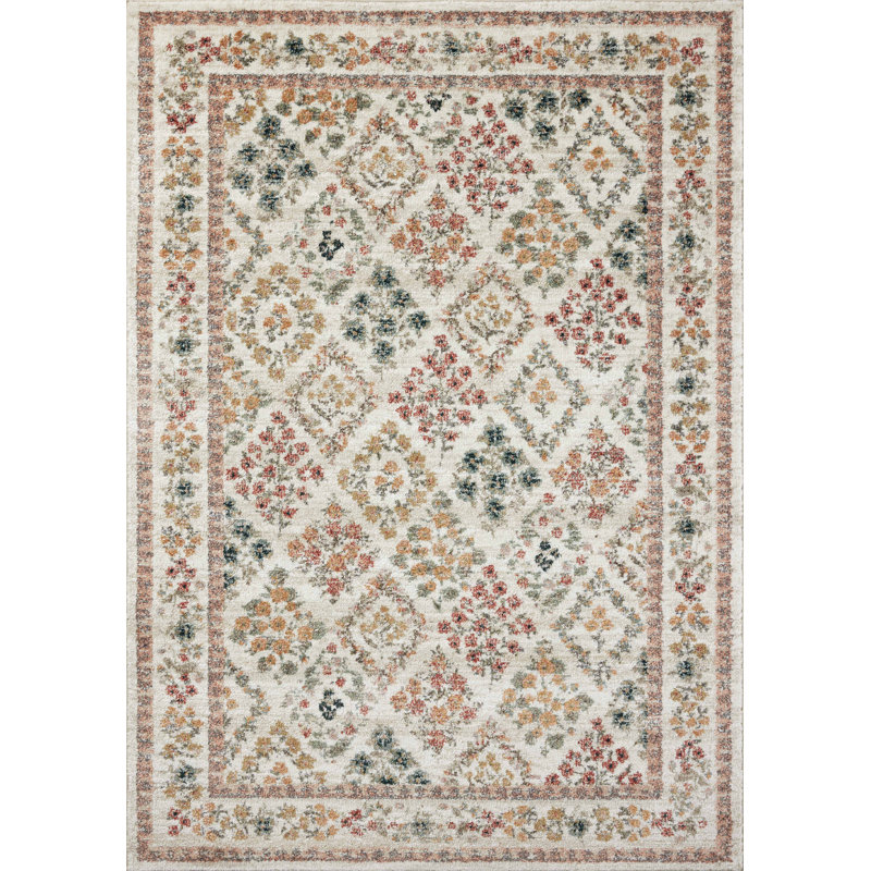 Cream Floral Trellis Synthetic Area Rug 3'11" x 5'7"
