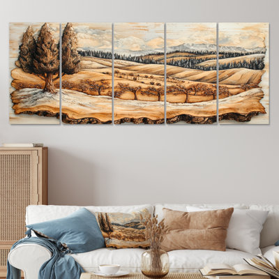 Hayato - Vineyard Wall Art - Art mural traditionnel pour le salon, 5 pièces