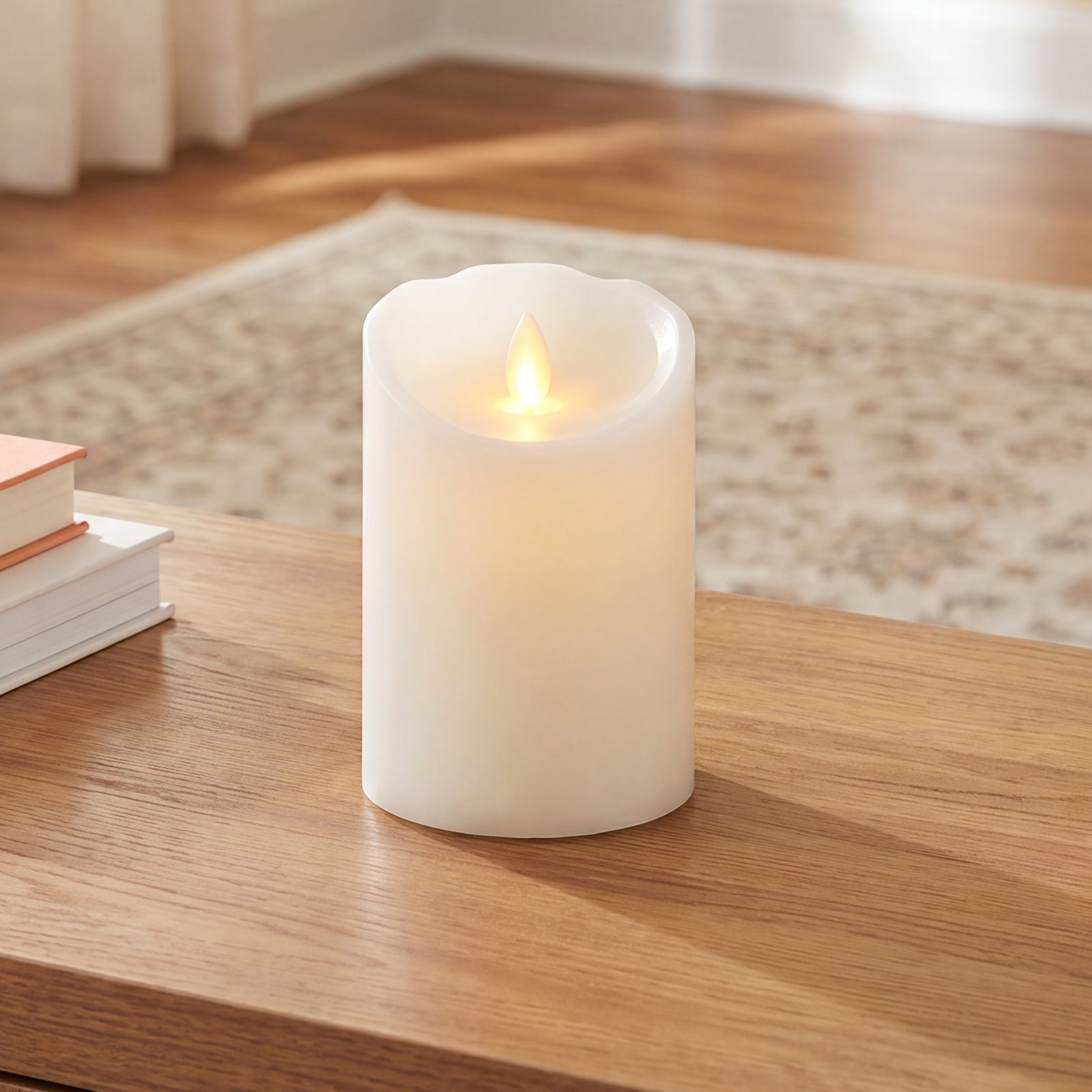 Realistic Flame LED Pillar Candle, 4"L x 3"W