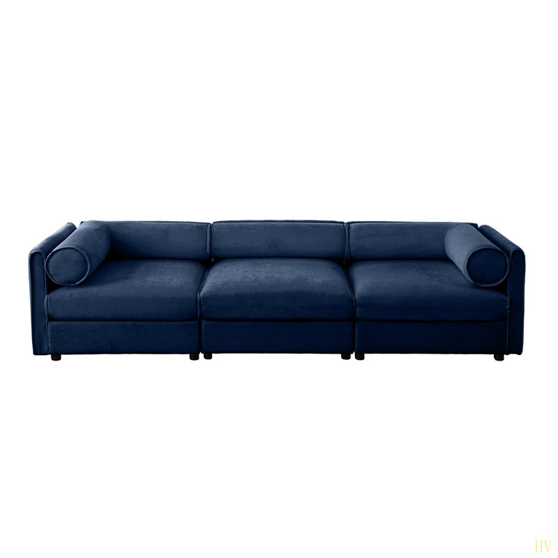 Canapé modulaire modulaire avec rangement, dossier cylindrique et accoudoirs, H 27,9 po x l 109 po x P 37,4 po, Chenille bleu