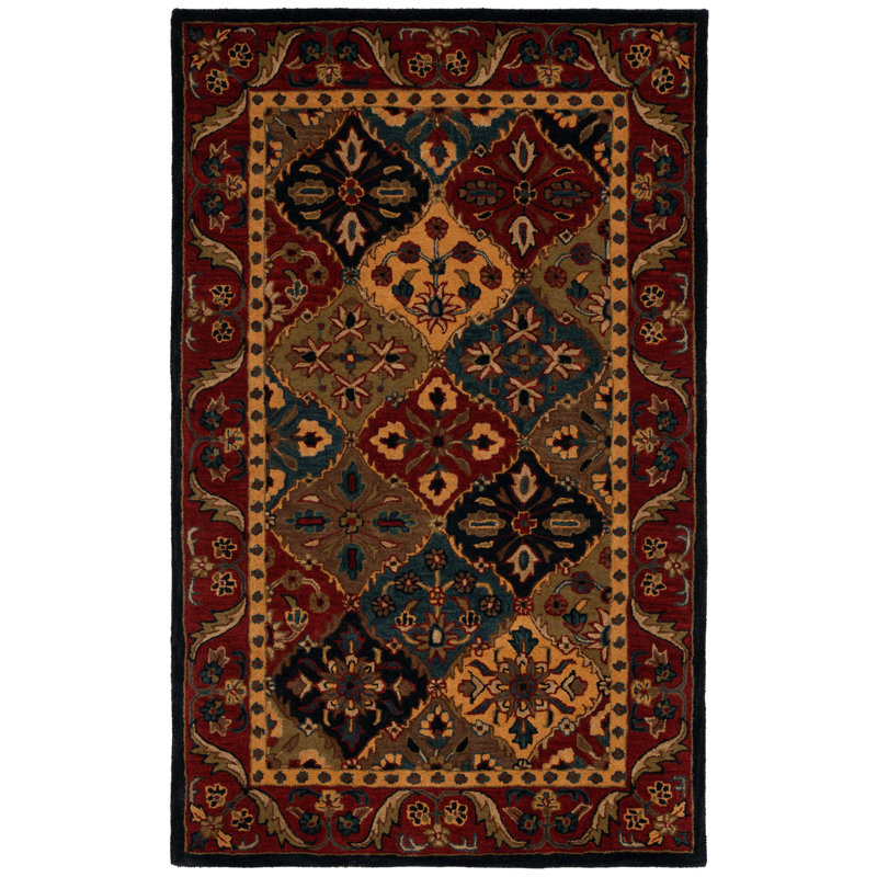 Scarlata Hand Tufted Wool/Cotton/Latex Geometric Rug in Blue/Red, Rectangle 4' x 6'