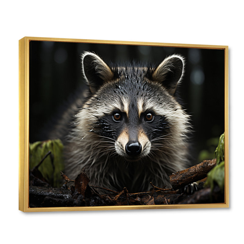 Curious Raccoon II sur impression sur toile, Cadre flottant doré, H 12 po x l 20 po x P 1 po