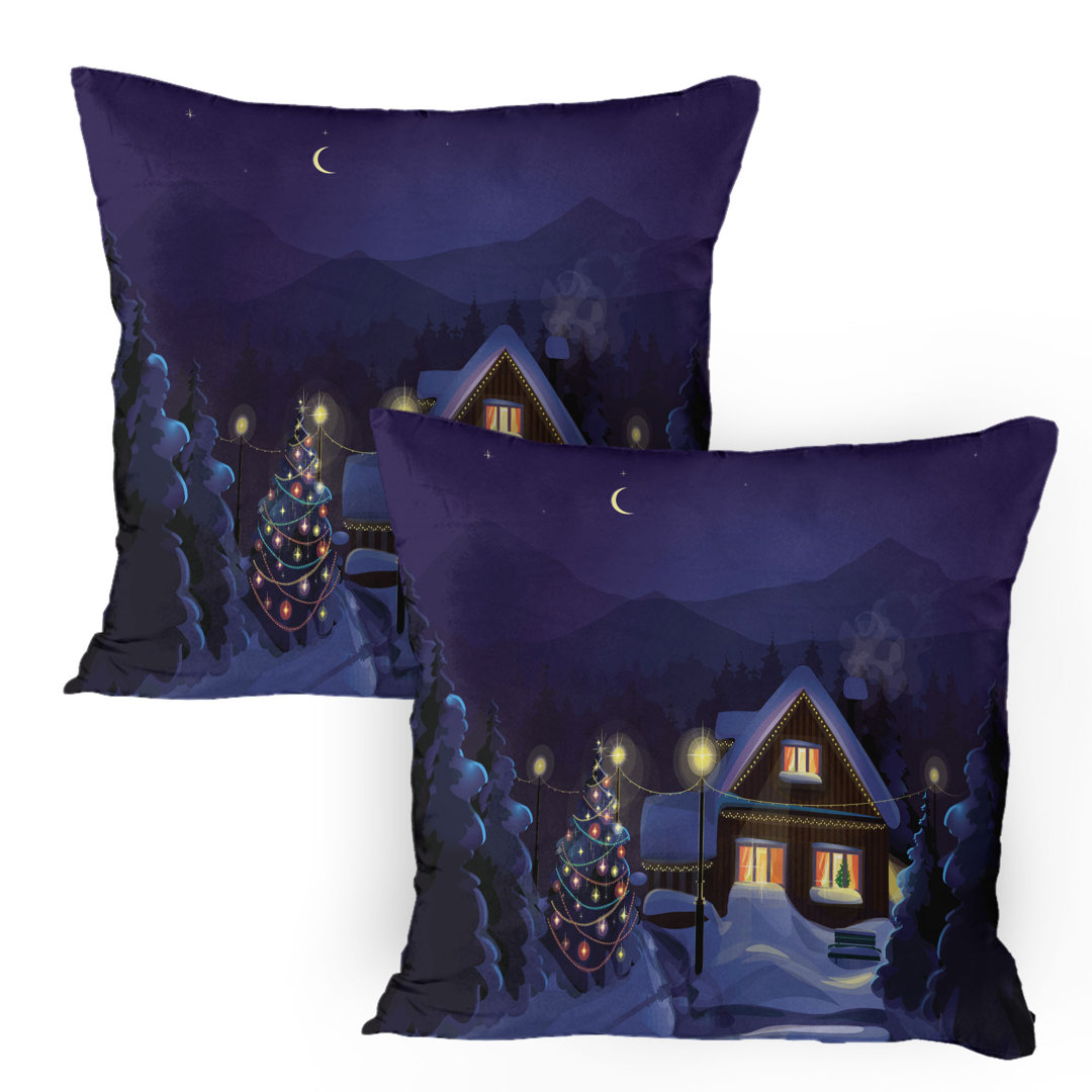 Kissenbezug Packung mit 2, Winter Home und Baum, Lila Blau