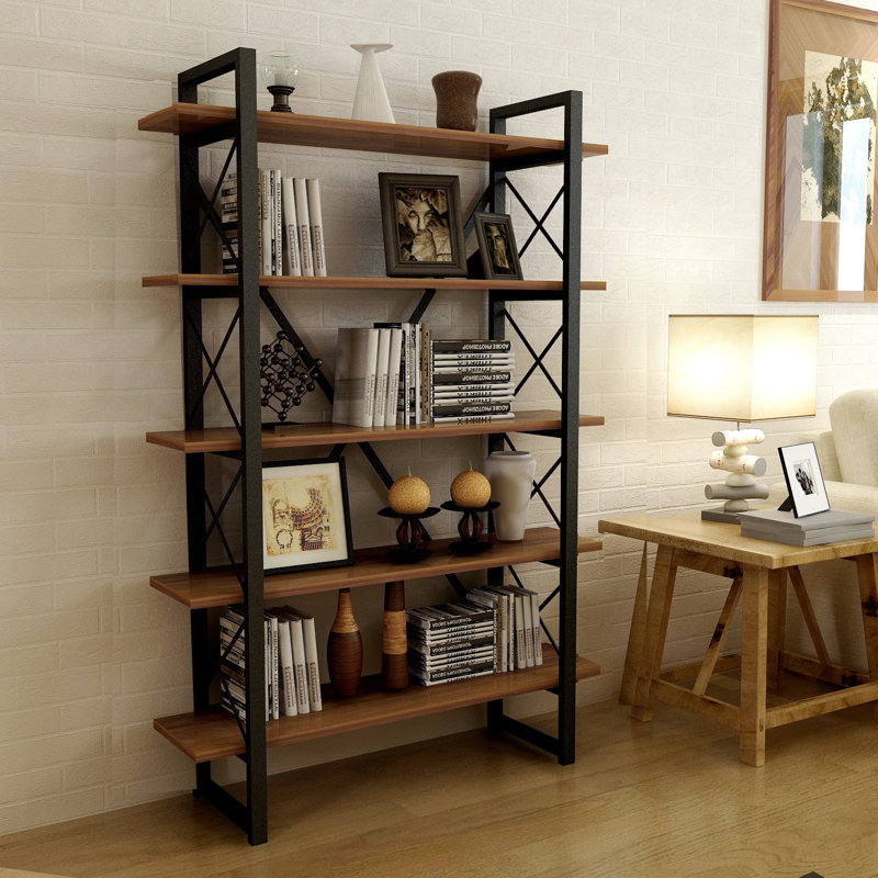 Industrial Style Bookshelf with Metal Frame, Atlantic Pine & Black Finish, 35.4 x 70.9 x 13.2 inches | 100% Melamine Coated Particle Board | Wall-Mountable with Numerous Shelves for Additional Storage, Modern Design