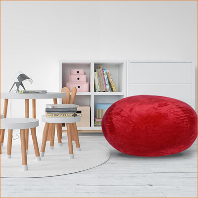 Fauteuil à billes 3 pi en velours de vison pour enfants Adultes - Housse lavable, mousse à mémoire de forme déchiquetée | Rouge | Velours