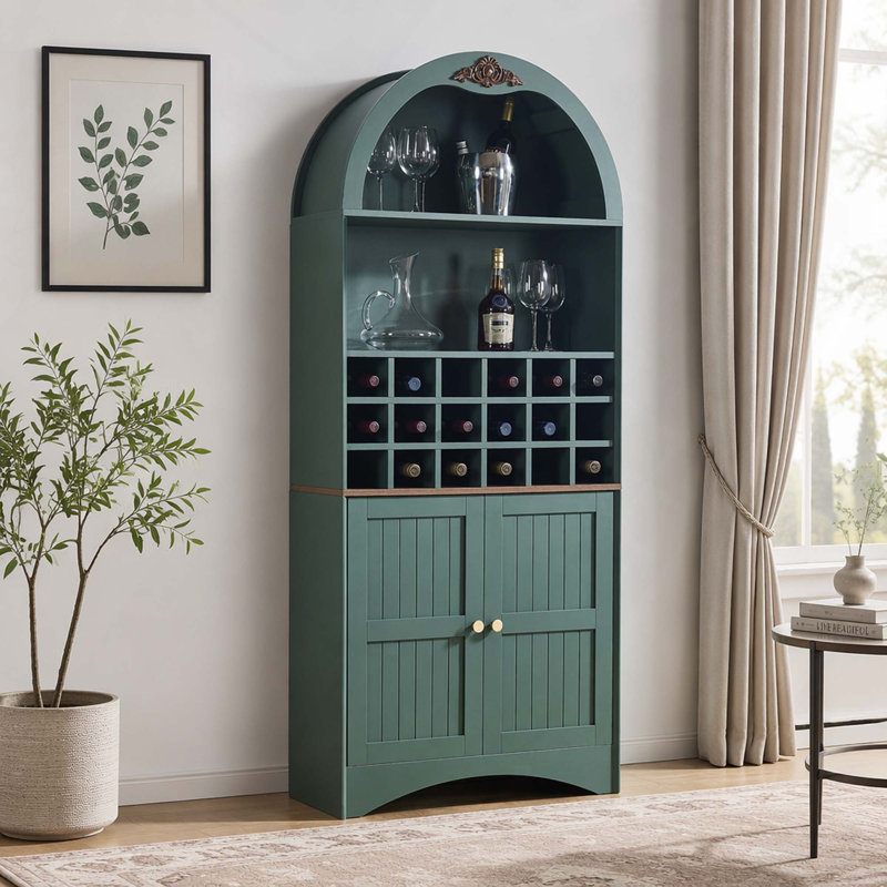 Armoire à vin autoportante anti-rayures avec support amovible et tablettes réglables, Vert