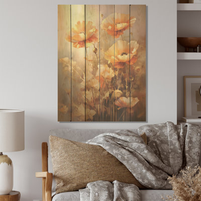 Coquelicots bronze brillant I - coquelicots, art sur bois de pin naturel