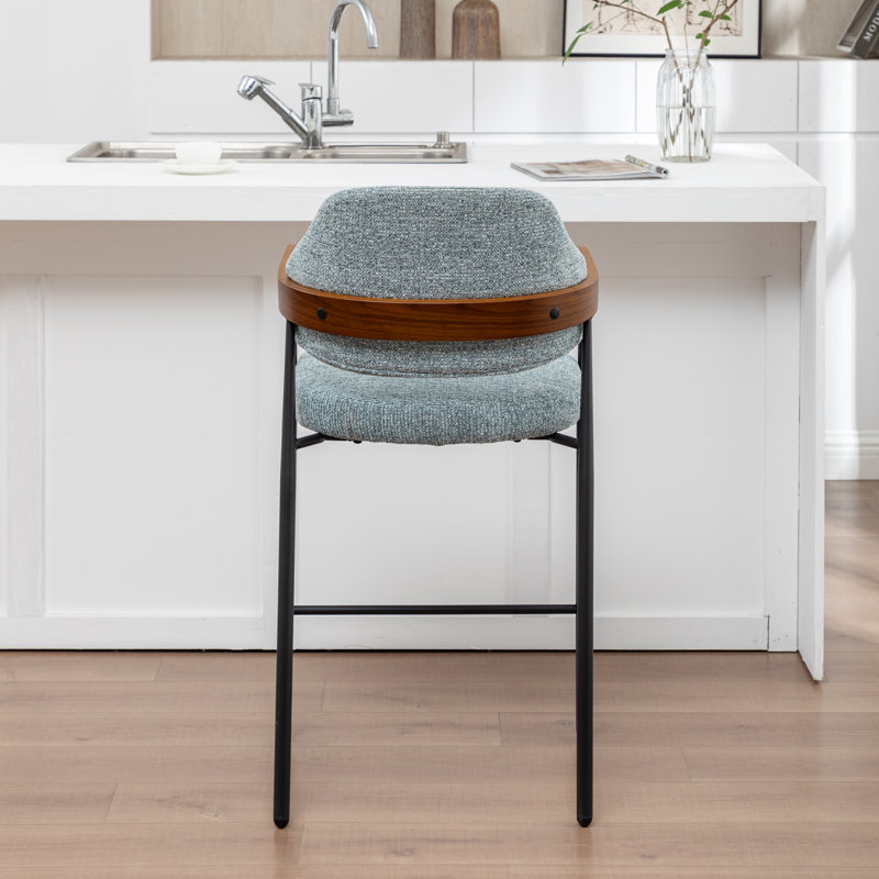 Tabouret de comptoir rembourré avec accoudoirs Devane, Bleu