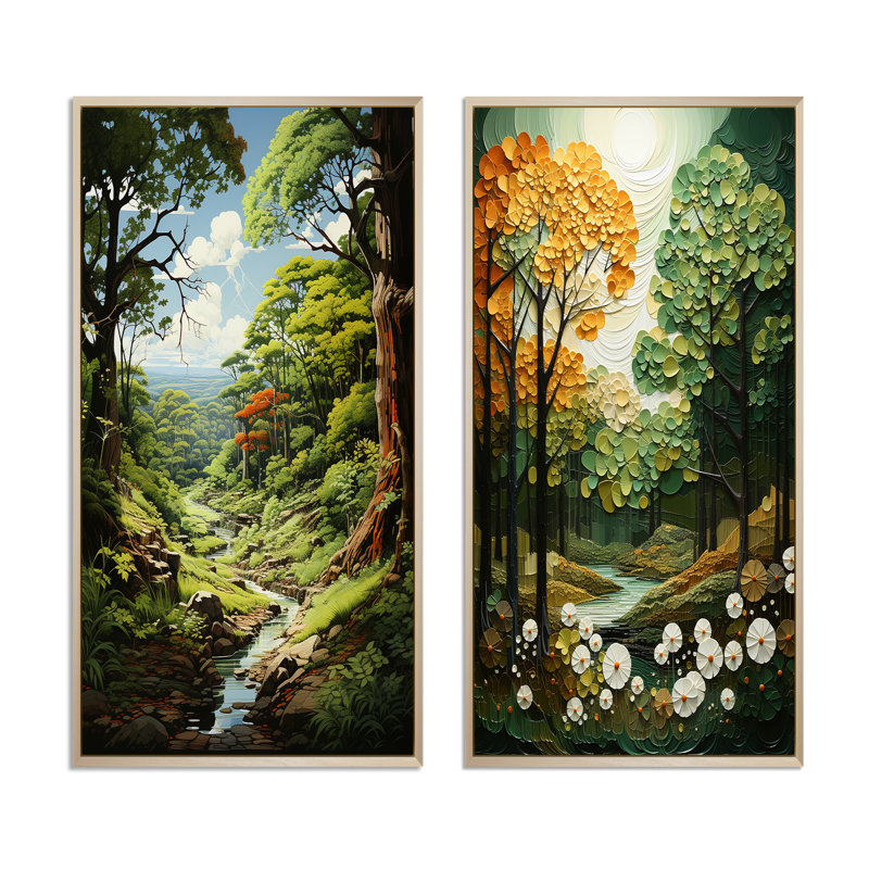 «Orange Green Trees Canopy», 2 pièces, H 24 po x l 20 po, Encadrement brun