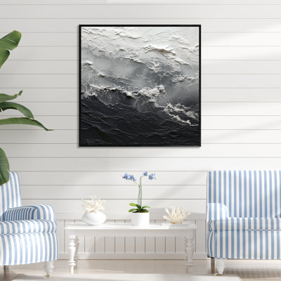 Minimalism Black And White Paint Wave - Abstract Wall Art Living Room