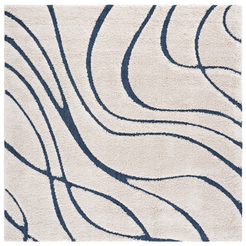 Tapis crème / beige Ashal, Navy Blue/Cream, Carré 4 pi