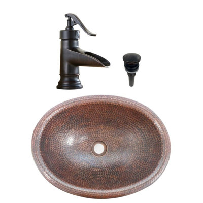 Lavabo de salle de bain ovale en cuivre brossé 16 po, robinet inclus