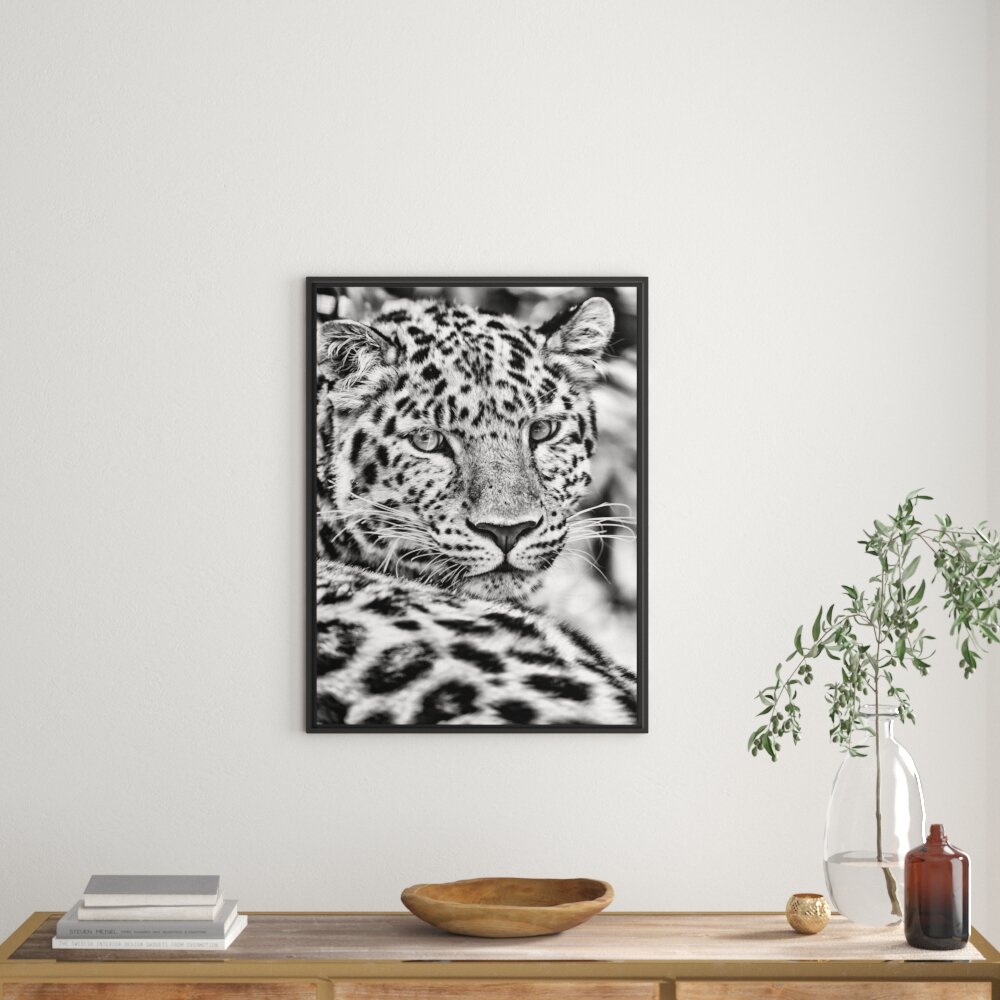 Gerahmtes Wandbild aufmerksamer LeopardSchatten