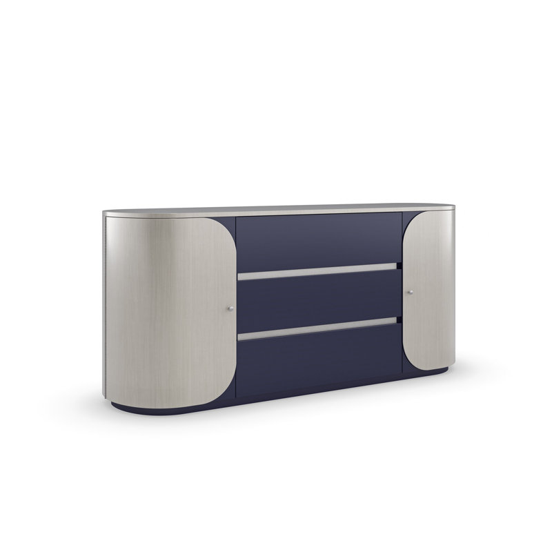 La Moda 3 - Drawer Solid Wood Dresser, Beige/Prussian Blue