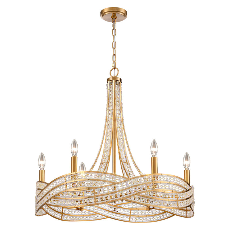 Lustre 25 pouces Anatasia en or laqué avec filigrane de cristal transparent