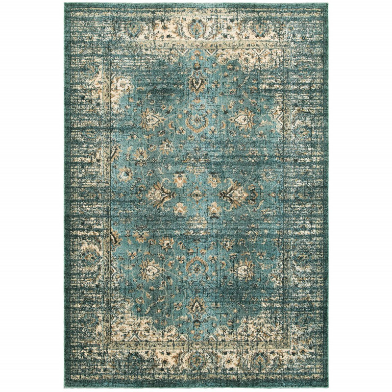 Tapis bleu sarcelle Burruss, Rectangle 9 pi 10 po x 12 pi 10 po
