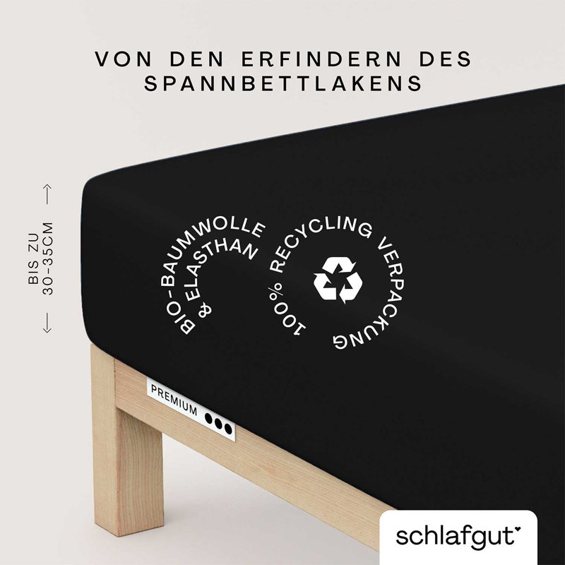 Jersey-Elasthan Spannbettlaken PREMIUM 100% Bio-Baumwolle, Off-Black, M 120x200cm - 130x220cm