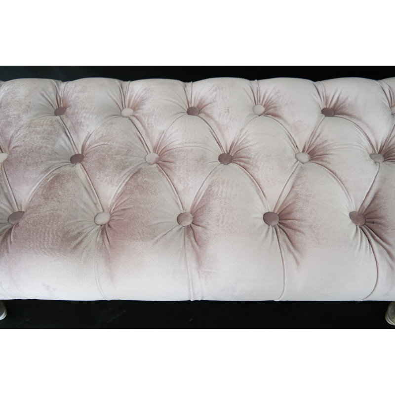 Glennon Polyester Upholstered Bench, Light Pink