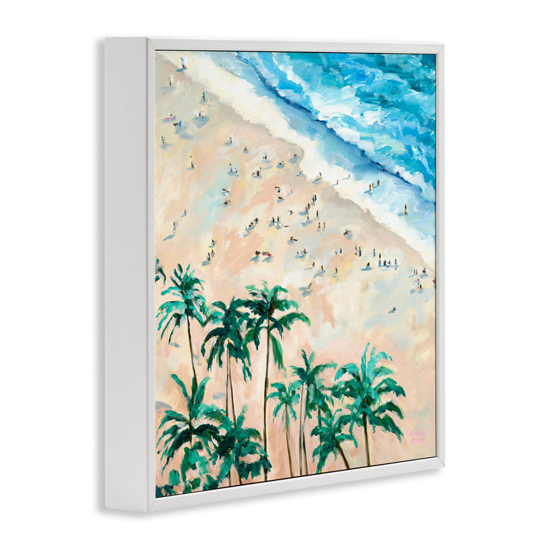 Vue d'ensemble de la plage de Waikiki, giclée encadrée, design par Meredith Howse, Encadrement giclée blanc côtier