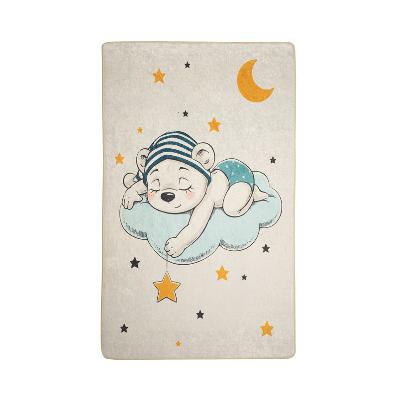 Tapis rectangulaire gris / bleu en velours tissé à la machine Kerttu, Rectangle 4 pi 7 po x 6 pi 3 po