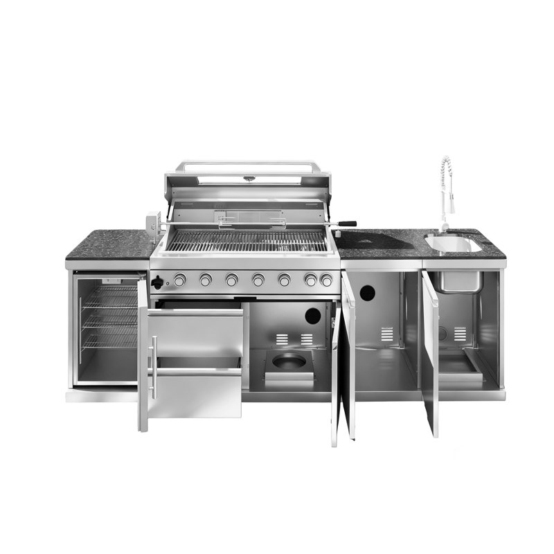Barbecue d'îlot de cuisine extérieure de luxe en acier inoxydable, 4 brûleurs, 101 pouces, 72 000 BTU