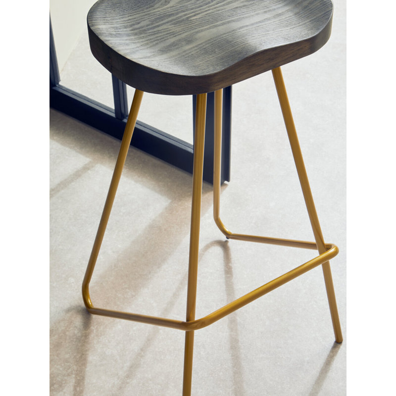 Counter Stool with Metal Frame, Brown/Gold