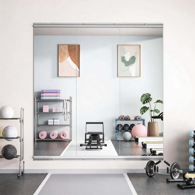 Grand grand miroir corporel pour la gymnastique à domicile, le yoga et la remise en forme - 2 miroirs muraux en verre trempé de 55 x 17 pouces