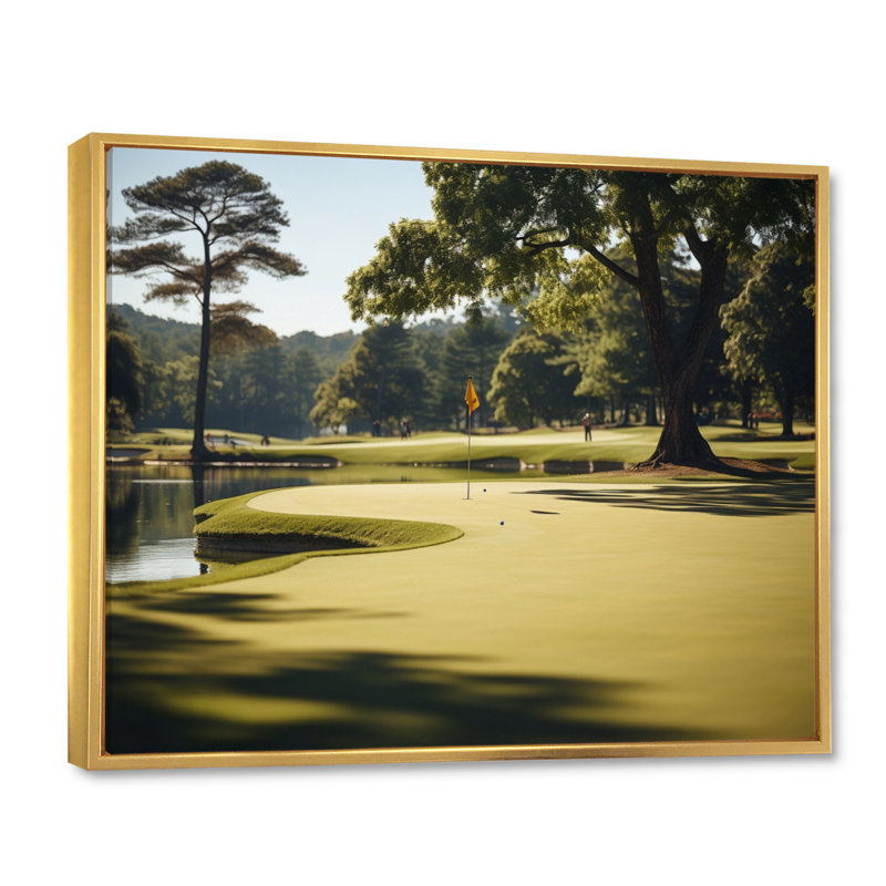 «Golf Putting Green Tranquility IV», reproduction sur toile, Cadre flottant doré, H 24 po x l 32 po x P 1 po