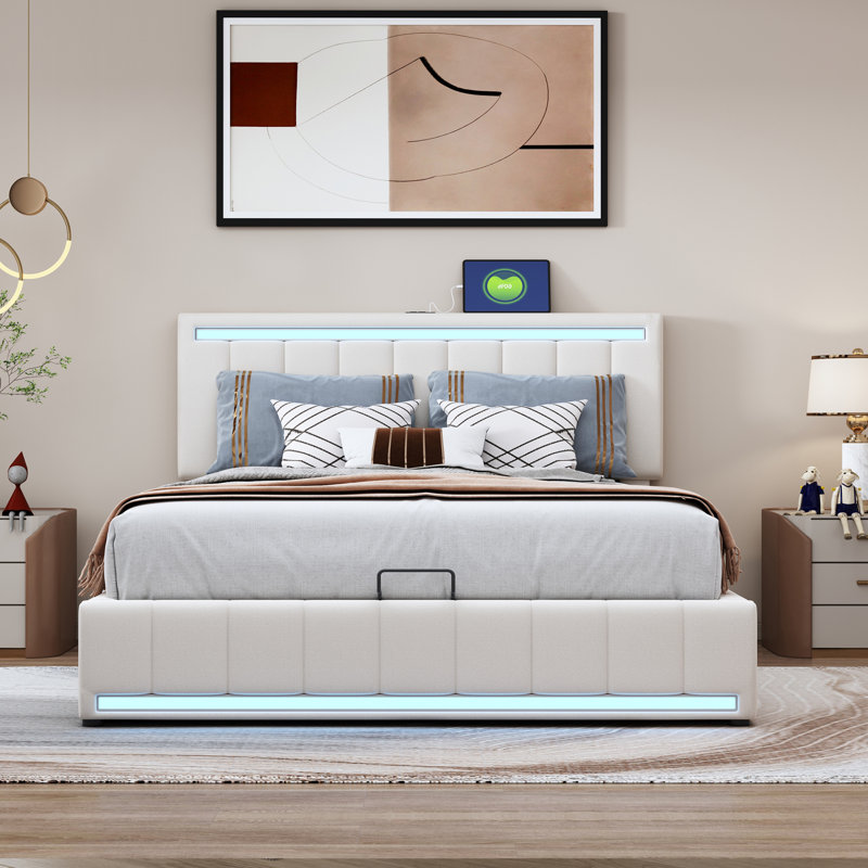 Lit standard avec rangement Kasiem, Double, Beige