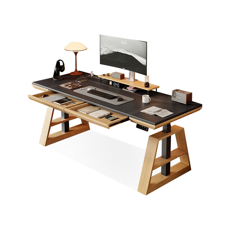 Picture color Rectangular Solid Wood with 2 drawers desk, Natural, 25.59" H x 70.87" W x 31.5" D