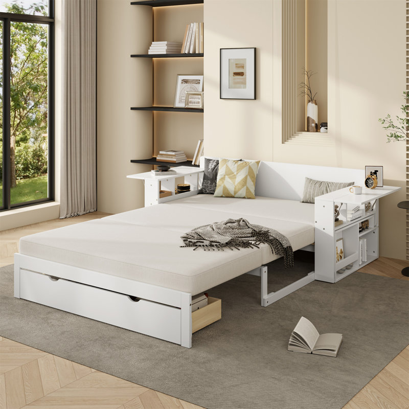 Lit de jour avec bureau amovible, Lit double, Blanc